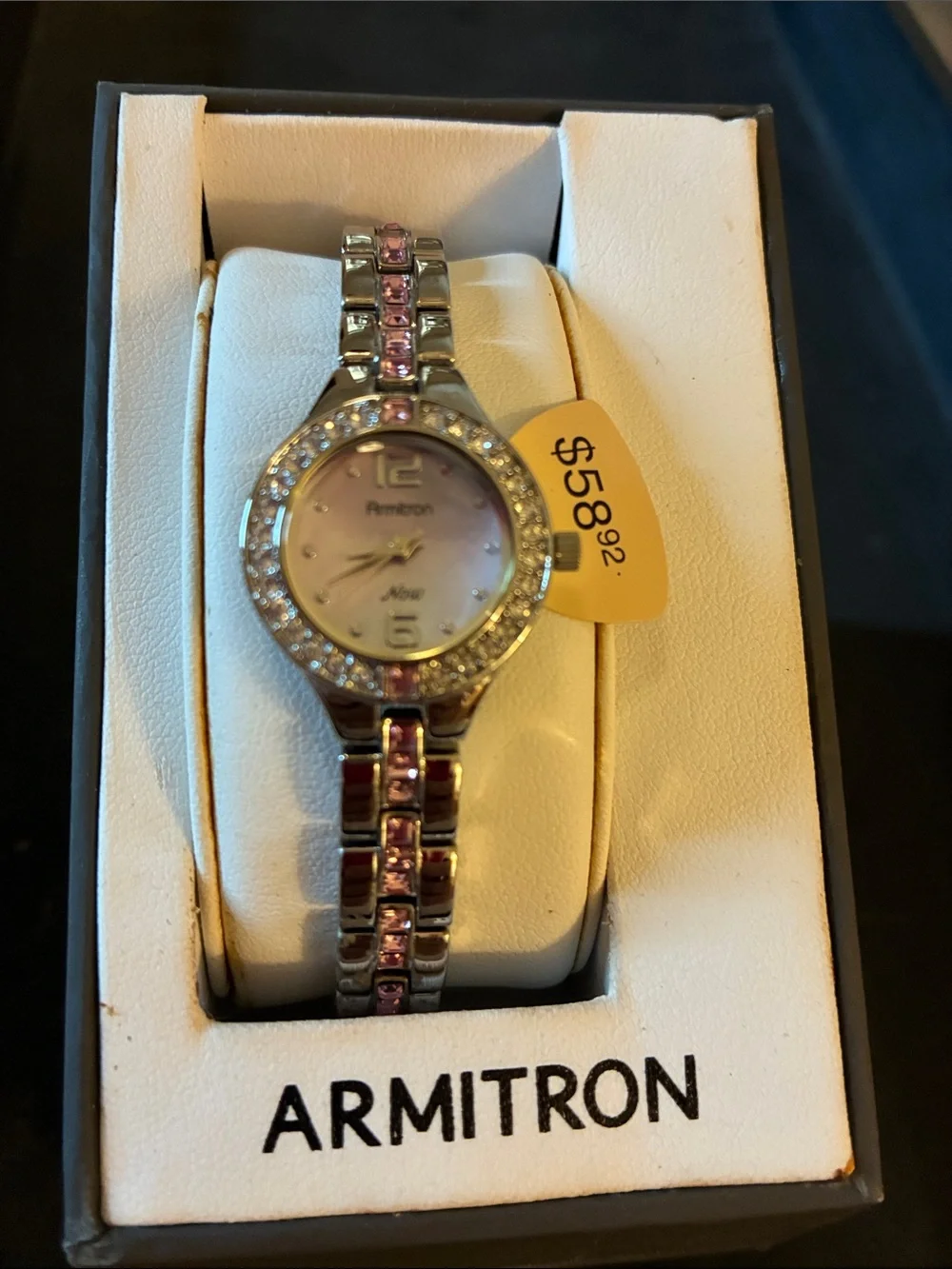 Armitron Silver Tone Watch with Pink Crystal Accents